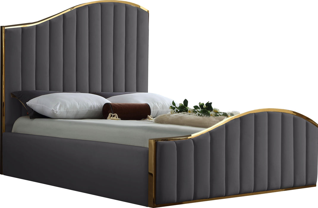 Jolie Grey Velvet King Bed (3 Boxes)