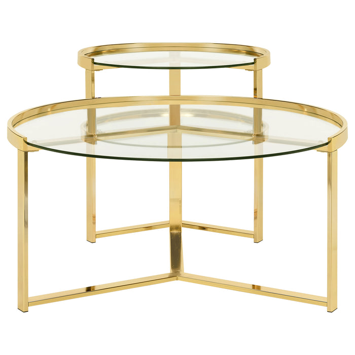 Delia 2-Piece Round Glass Top Nesting Coffee Table Clear and Chrome
